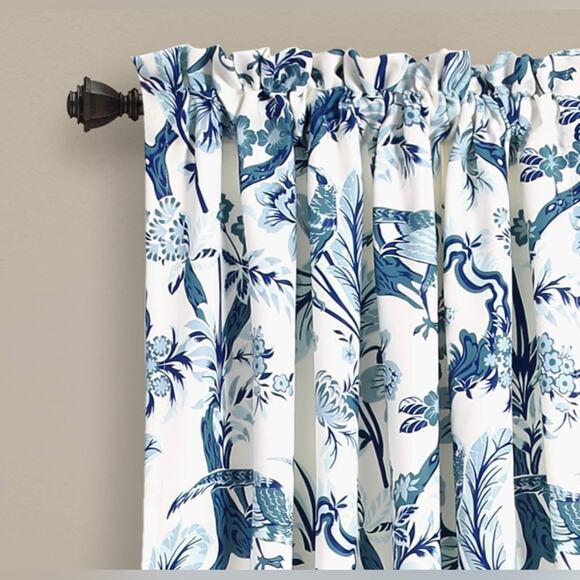 Lush Decor Blue Floral Bird Toile Print Light Filtering Curtains 52”W x 84”L NWT - Picture 9 of 13